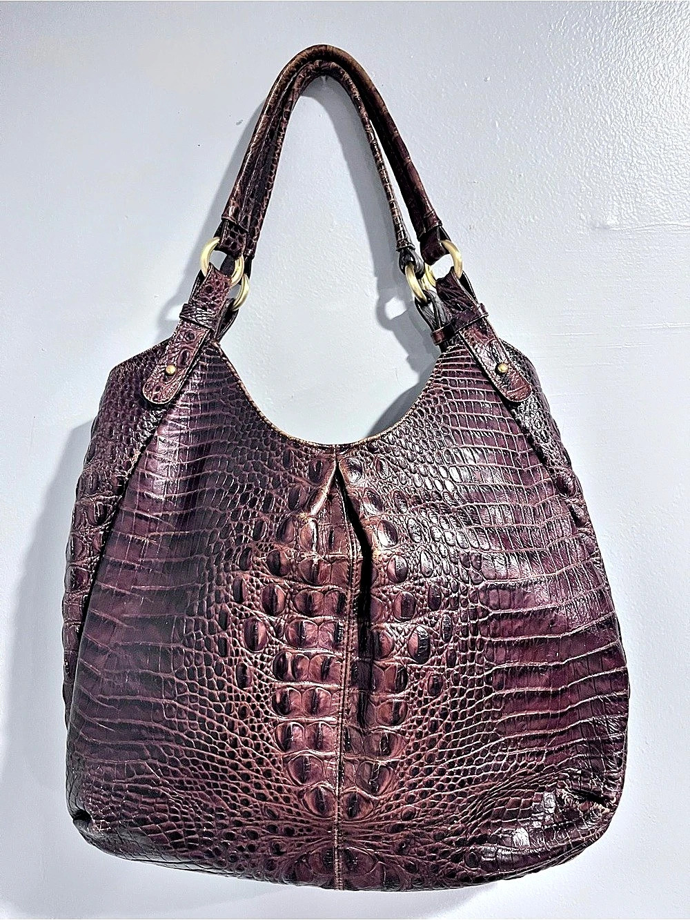 Brahmin Brown Crocodile-Embossed Hobo Shoulder Bag Purse
